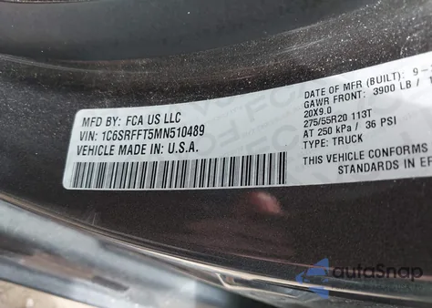 2021 Ram 1500 Big Horn 4X4 5'7 Box из США, поврежденный, VIN 1C6SRFFT5MN510489